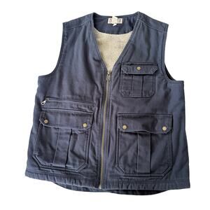 Duluth Trading Work Vest Sherpa Lined Canvas Utility Zip Pockets Navy Men’s L